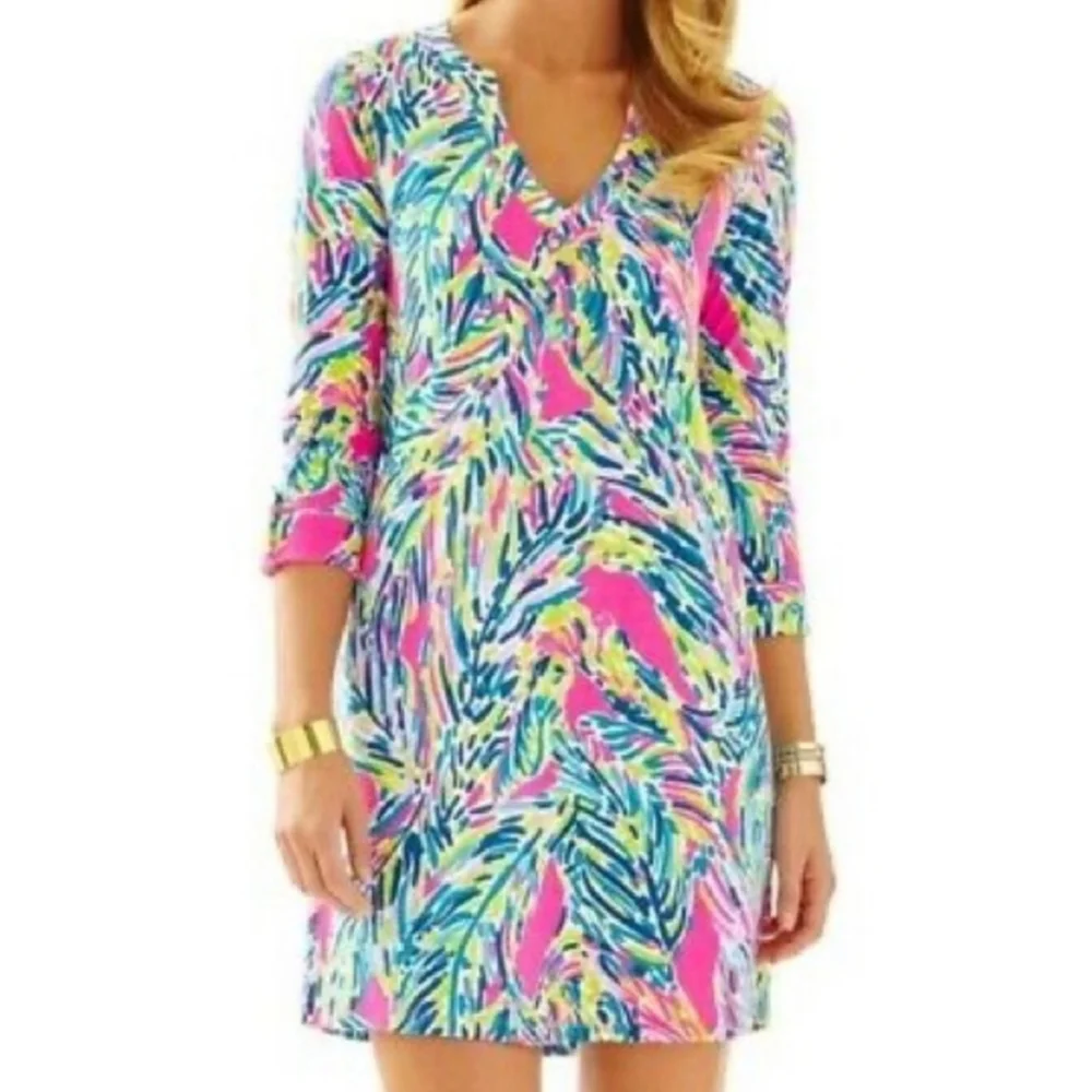 Lilly Pulitzer Rossmore V-Neck Multi Palm Reader T-Shirt Dress Size XS - Picture 2 of 7